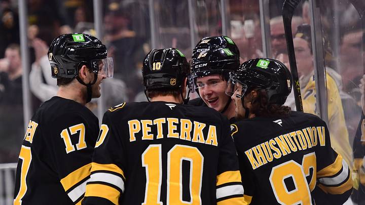 Oct 10, 2026; Boston, Massachusetts, USA; Boston Bruins center Fraser Minten (93) reacts with his teammates after scoring a goal. Mandatory Credit: Bob DeChiara-Imagn Images Oct 10, 2026; Boston, Massachusetts, USA; Boston Bruins center Fraser Minten (93) reacts with his teammates after scoring a goal. Mandatory Credit: Bob DeChiara-Imagn Images