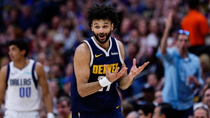 Mar 25, 2026; Denver, Colorado, USA; Denver Nuggets guard Jamal Murray (27) reacts after a play in the third quarter against the Dallas Mavericks at Ball Arena. Mar 25, 2026; Denver, Colorado, USA; Denver Nuggets guard Jamal Murray (27) reacts after a play in the third quarter against the Dallas Mavericks at Ball Arena.