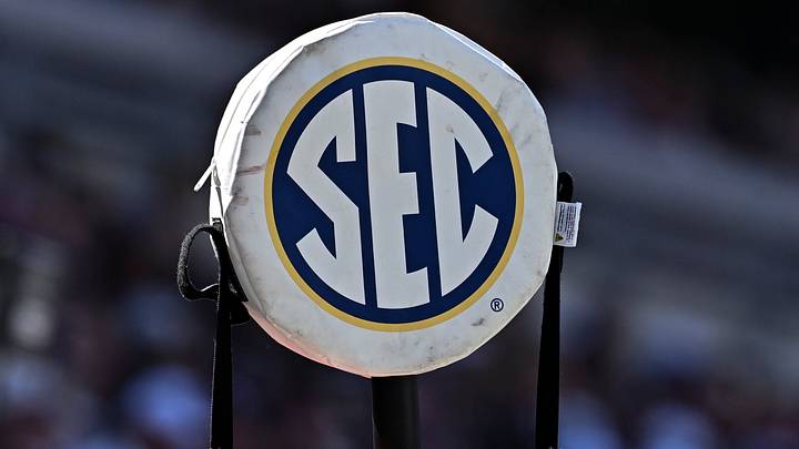 The SEC logo seen on a down chain during the game between the Texas A&M Aggies and the Kentucky Wildcats The SEC logo seen on a down chain during the game between the Texas A&M Aggies and the Kentucky Wildcats