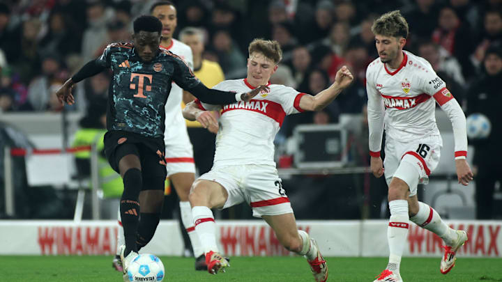 Bayern Munich full-back Alphonso Davies in action against VfB Stuttgart.