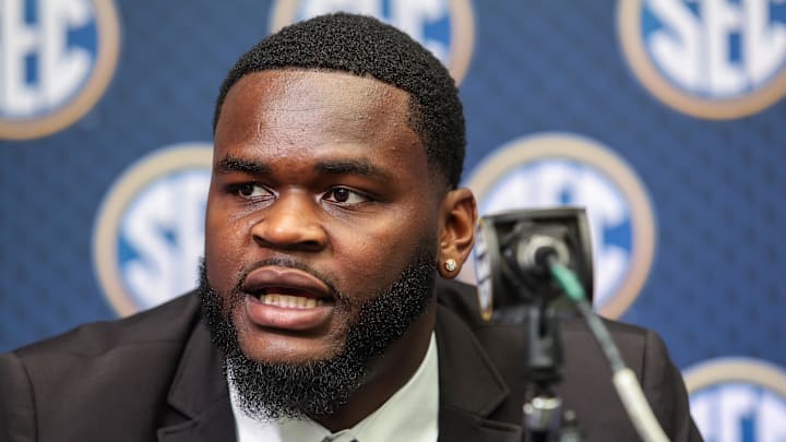 Jul 16, 2025; Atlanta, GA, USA; Florida State Gators defensive lineman Caleb Banks answers questions from the media during the SEC Media Days at Omni Atlanta Hotel.  