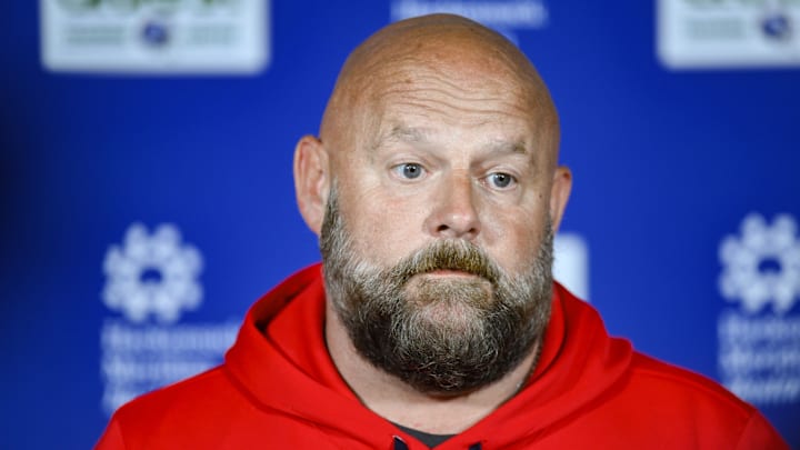 New York Giants head coach Brian Daboll speaks at a press conference during minicamp at Quest Diagnostics Training Center.  
