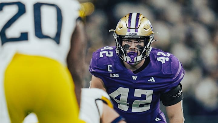 Carson Bruener stares across the line at the Michigan offense. 