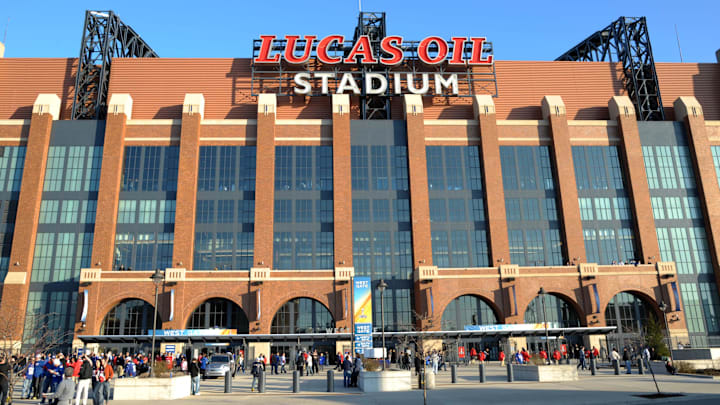 General view of the exterior of Lucas Oil Stadium, site of the 2025 NFL Combine. General view of the exterior of Lucas Oil Stadium, site of the 2025 NFL Combine.