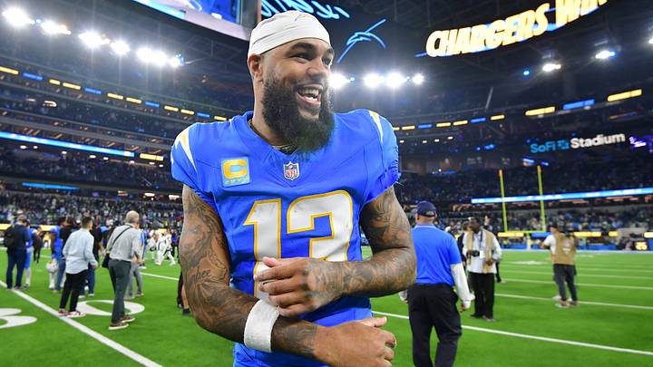 Dec 8, 2025; Inglewood, California, USA; Los Angeles Chargers wide receiver Keenan Allen (13) celebrates after defeating the Philadelphia Eagles at SoFi Stadium. Mandatory Credit: Gary A. Vasquez-Imagn Images Dec 8, 2025; Inglewood, California, USA; Los Angeles Chargers wide receiver Keenan Allen (13) celebrates after defeating the Philadelphia Eagles at SoFi Stadium. Mandatory Credit: Gary A. Vasquez-Imagn Images