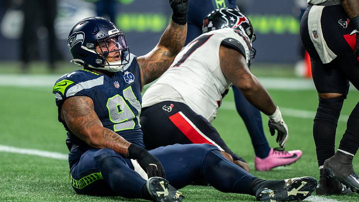 Seattle Seahawks defensive lineman Byron Murphy II gestures during an NFL football game against the Houston Texans. Seattle Seahawks defensive lineman Byron Murphy II gestures during an NFL football game against the Houston Texans.
