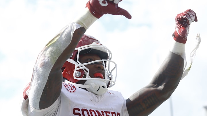 Oklahoma Sooners running back Jovantae Barnes (2) reacts towards the Mississippi Rebels student section during the first half at Vaught-Hemingway Stadium last season. 