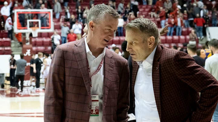 Jan 14, 2023; Tuscaloosa, AL, USA; Athletic Director Greg Byrne talks to Alabama head coach Nate Oats after the Crimson Tide s win over LSU at Coleman Coliseum Saturday. Alabama defeated LSU 106-66 Jan 14, 2023; Tuscaloosa, AL, USA; Athletic Director Greg Byrne talks to Alabama head coach Nate Oats after the Crimson Tide s win over LSU at Coleman Coliseum Saturday. Alabama defeated LSU 106-66