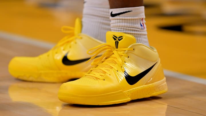 Los Angeles Lakers guard Bronny James wears the Nike Kobe 5 before a game. Los Angeles Lakers guard Bronny James wears the Nike Kobe 5 before a game.