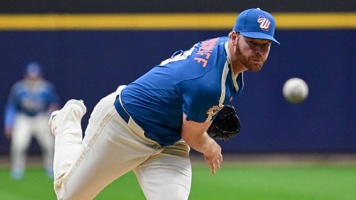 Apr 24, 2026; Milwaukee, Wisconsin, USA;  Milwaukee Brewers starting pitcher Brandon Woodruff (53) throws a pitch in the first inning against the Pittsburgh Pirates at American Family Field. Mandatory Credit: Benny Sieu-Imagn Images