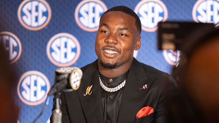 Jul 16, 2024; Dallas, TX, USA; Georgia defensive lineman Mykel Williams speaking at Omni Dallas Hotel. Mandatory Credit: Brett Patzke-Imagn Images Jul 16, 2024; Dallas, TX, USA; Georgia defensive lineman Mykel Williams speaking at Omni Dallas Hotel. Mandatory Credit: Brett Patzke-Imagn Images