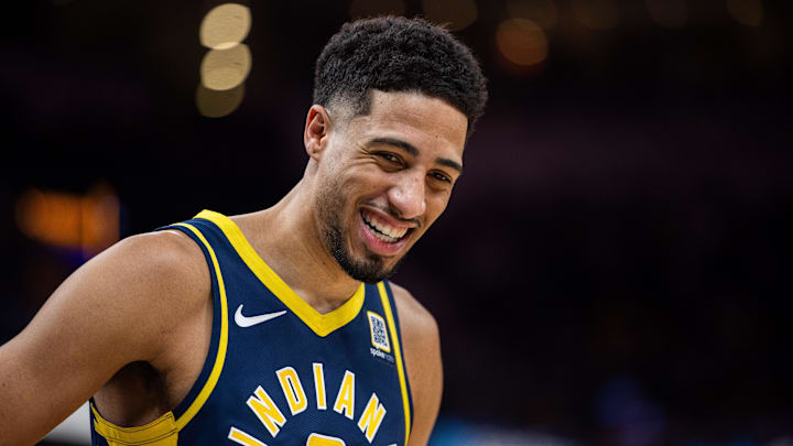 Feb 11, 2025; Indianapolis, Indiana, USA; Indiana Pacers guard Tyrese Haliburton (0) in the second half against the New York Knicks at Gainbridge Fieldhouse. Mandatory Credit: Trevor Ruszkowski-Imagn Images Feb 11, 2025; Indianapolis, Indiana, USA; Indiana Pacers guard Tyrese Haliburton (0) in the second half against the New York Knicks at Gainbridge Fieldhouse. Mandatory Credit: Trevor Ruszkowski-Imagn Images
