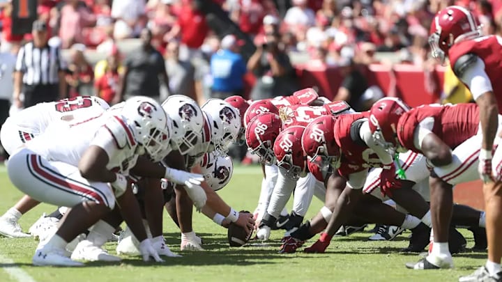 The University of Alabama football team in action against South Carolina at Bryant-Denny Stadium in Tuscaloosa, AL on Saturday, Oct 12, 2024. The University of Alabama football team in action against South Carolina at Bryant-Denny Stadium in Tuscaloosa, AL on Saturday, Oct 12, 2024.