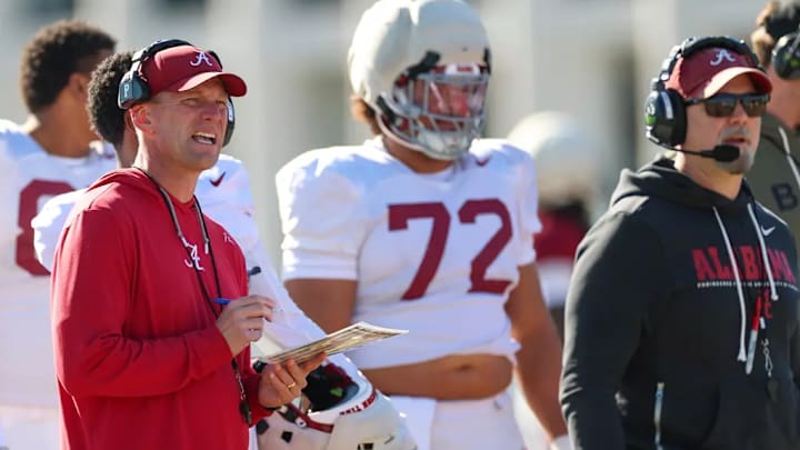 Kalen DeBoer, Parker Brailsford and Ryan Grubb at Alabama football practice Kalen DeBoer, Parker Brailsford and Ryan Grubb at Alabama football practice
