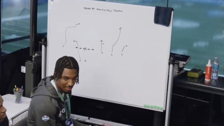 Jayden Daniels during a recorded interview with the Giants before the 2024 NFL draft