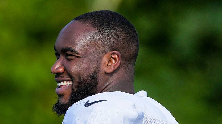 Indianapolis Colts defensive tackle Adetomiwa Adebawore smiles Indianapolis Colts defensive tackle Adetomiwa Adebawore smiles