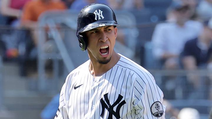 Jul 1, 2026; Bronx, New York, USA; New York Yankees third baseman Oswaldo Cabrera (95) reacts after striking out during the tenth inning against the Detroit Tigers at Yankee Stadium. Mandatory Credit: Brad Penner-Imagn Images Jul 1, 2026; Bronx, New York, USA; New York Yankees third baseman Oswaldo Cabrera (95) reacts after striking out during the tenth inning against the Detroit Tigers at Yankee Stadium. Mandatory Credit: Brad Penner-Imagn Images