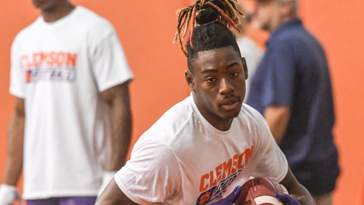 Cederian Morgan, Class of 2026 wide receiver of Benjamin Russell High school in Alexander City, Alabama, catches a ball during the 2024 Dabo Swinney Football Camp in Clemson in Clemson June 5, 2024. Morgan, 38th overall ranked in the ESPN300 2026 recruiting ranking list, announced on social media X (formerly known as Twitter) Clemson offered him June 5, 2024.