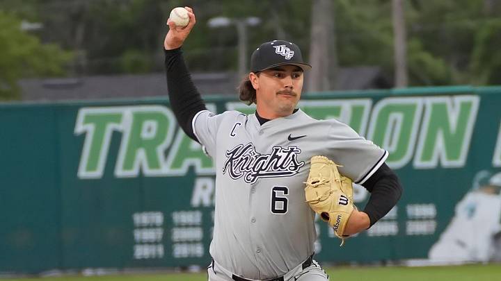 UCF’s Kevin Schoneboom (6) pitches against Stetson, Tuesday, March 24, 2026, at Melching Field in DeLand.