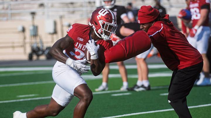 Indiana's Khobie Martin (28) during spring football practice at Memorial Stadium on Thursday, April 9, 2026. Indiana's Khobie Martin (28) during spring football practice at Memorial Stadium on Thursday, April 9, 2026.