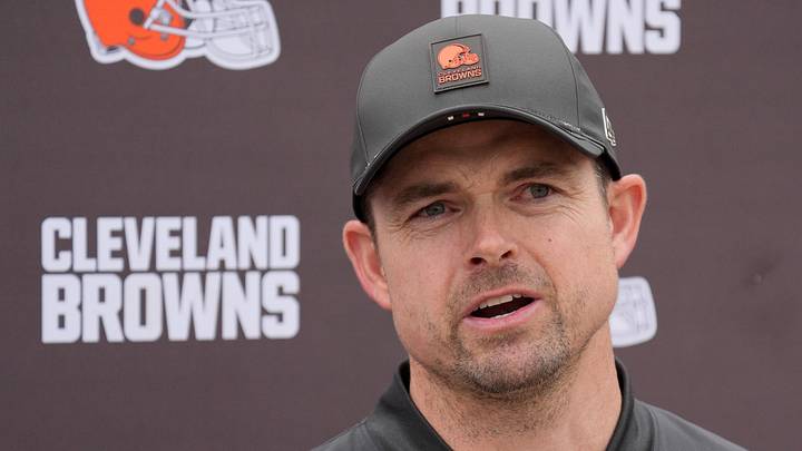 Byron Storer, special teams coordinator, talks with video after the Browns OTA in Berea on May 27, 2026. Byron Storer, special teams coordinator, talks with video after the Browns OTA in Berea on May 27, 2026.