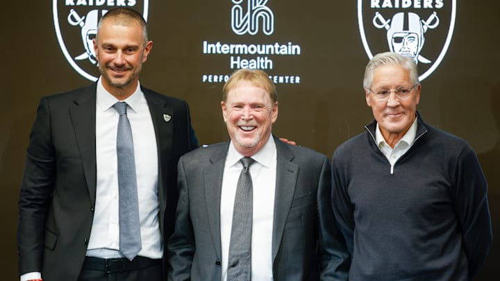 Las Vegas Raiders John Spytek, Mark Davis, and Pete Carroll
