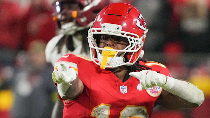 Oct 27, 2025; Kansas City, Missouri, USA; Kansas City Chiefs running back Isiah Pacheco (10) reacts after a play against the Washington Commanders during the fourth quarter of the game at GEHA Field at Arrowhead Stadium. Mandatory Credit: Denny Medley-Imagn Images Oct 27, 2025; Kansas City, Missouri, USA; Kansas City Chiefs running back Isiah Pacheco (10) reacts after a play against the Washington Commanders during the fourth quarter of the game at GEHA Field at Arrowhead Stadium. Mandatory Credit: Denny Medley-Imagn Images