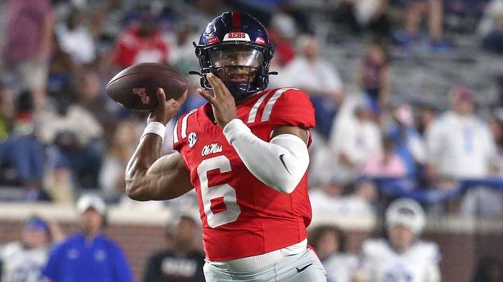 Ole Miss Rebels quarterback Trinidad Chambliss (6) passes the ball during the fourth quarter against the Georgia State Panthers at Vaught-Hemingway Stadium. Ole Miss Rebels quarterback Trinidad Chambliss (6) passes the ball during the fourth quarter against the Georgia State Panthers at Vaught-Hemingway Stadium.