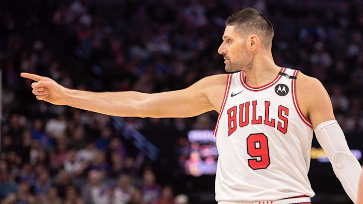 Mar 20, 2025; Sacramento, California, USA; Chicago Bulls center Nikola Vucevic (9) argues a call during the second quarter of the game against the Sacramento Kings at Golden 1 Center. Mandatory Credit: Ed Szczepanski-Imagn Images Mar 20, 2025; Sacramento, California, USA; Chicago Bulls center Nikola Vucevic (9) argues a call during the second quarter of the game against the Sacramento Kings at Golden 1 Center. Mandatory Credit: Ed Szczepanski-Imagn Images