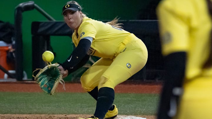 A sure-handed glove at first, Rylee McCoy doubled, singled and drove in three runs for the Ducks in a 13-0 whitewash of the Gophers at Minnesota.