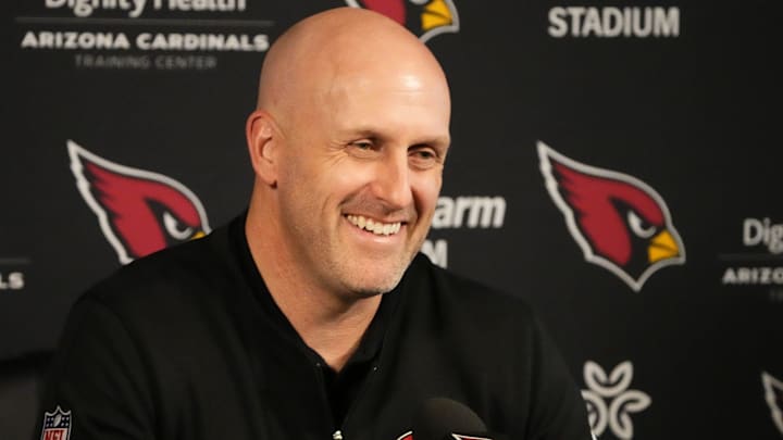 Arizona Cardinals general manager Monti Ossenfort during an NFL pre-draft press conference at the Cardinals Dignity Health Training Center in Tempe on April 18, 2024.
