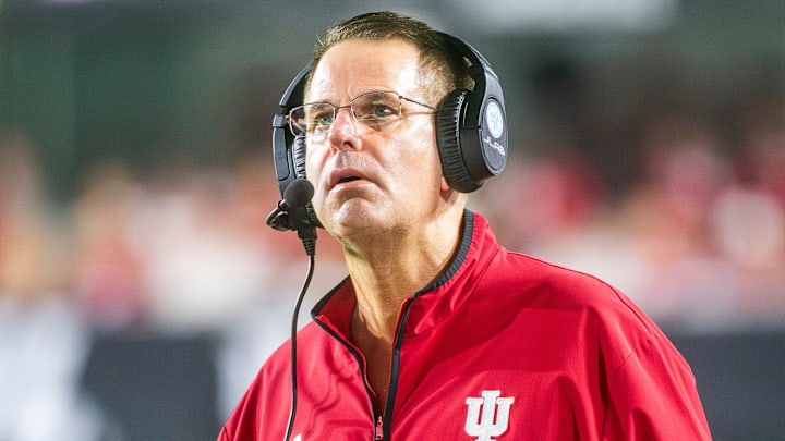 Indiana coach Curt Cignetti walks the sideline Sept. 20, 2025, at Memorial Stadium. Indiana football beat Illinois 63-10.