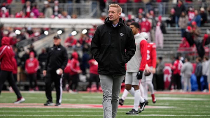 Fox Sports announcer Joel Klatt walks across the field prior to the NCAA football game between the Ohio State Buckeyes and the Indiana Hoosiers at Ohio Stadium in Columbus on Saturday, Nov. 23, 2024.