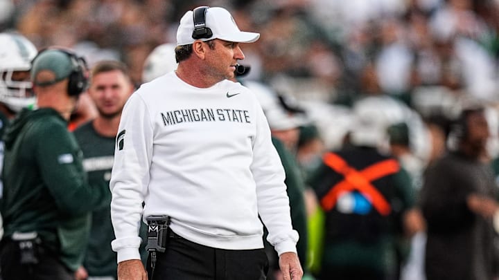 Michigan State head coach Jonathan Smith watches a play against Western Michigan during the first half at Spartan Stadium in East Lansing on Friday, August 29, 2025. Michigan State head coach Jonathan Smith watches a play against Western Michigan during the first half at Spartan Stadium in East Lansing on Friday, August 29, 2025.