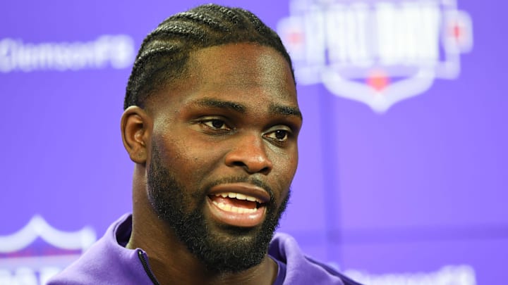 Former Clemson running back Phil Mafah at Clemson Football’s 2025 Pro Day featured seven former football players, five showing speed and skills for NFL scouts before the draft April 24-26 in Green Bay. Former Clemson offensive lineman Marcus Page and Former Clemson running back Phil Mafah interviewed but will show at a future workout.