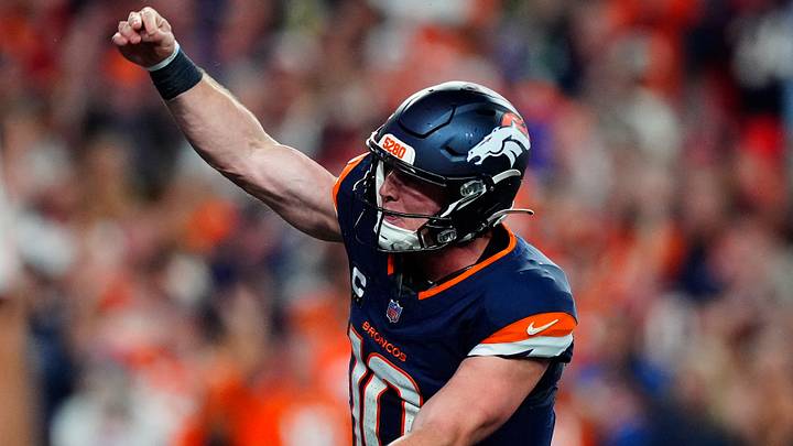 Sep 27, 2026; Denver, Colorado, USA; Denver Broncos quarterback Bo Nix (10) celebrates after scoring a touchdown against the Los Angeles Rams during the second half at Empower Field at Mile High. Sep 27, 2026; Denver, Colorado, USA; Denver Broncos quarterback Bo Nix (10) celebrates after scoring a touchdown against the Los Angeles Rams during the second half at Empower Field at Mile High.