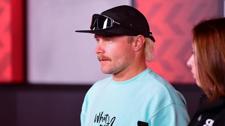 Nov 23, 2024; Las Vegas, Nevada, USA; Stake F1 Sauber driver Valtteri Bottas (77) arrives for the Las Vegas Grand Prix at Las Vegas Circuit. Mandatory Credit: Gary A. Vasquez-Imagn Images