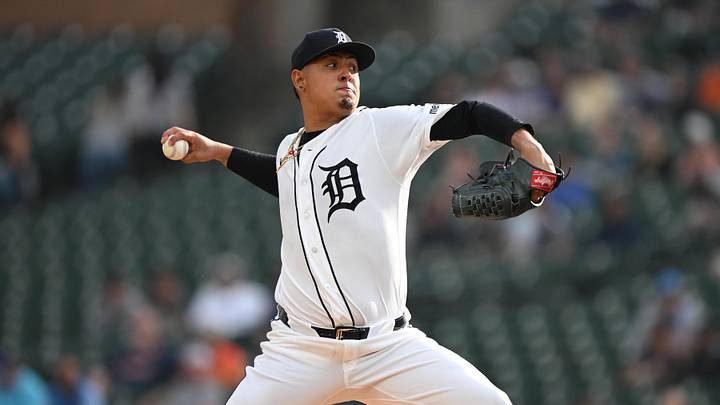 Tigers starting pitcher Keider Montero (54) throws a pitch against the Cleveland Guardians in the first inning at Comerica Park Tigers starting pitcher Keider Montero (54) throws a pitch against the Cleveland Guardians in the first inning at Comerica Park