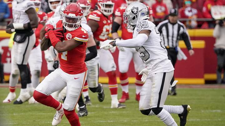 Dec 25, 2023; Kansas City, Missouri, USA; Kansas City Chiefs wide receiver Rashee Rice (4) runs the