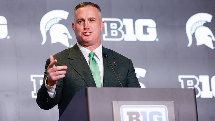 Jul 29, 2026; Chicago, IL, USA; Michigan State Football head coach Pat Fitzgerald speaks during Big Ten Media Days at Hilton Chicago. Mandatory Credit: Kamil Krzaczynski-Imagn Images Jul 29, 2026; Chicago, IL, USA; Michigan State Football head coach Pat Fitzgerald speaks during Big Ten Media Days at Hilton Chicago. Mandatory Credit: Kamil Krzaczynski-Imagn Images