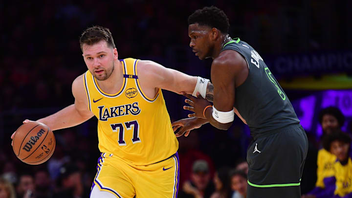 Los Angeles Lakers guard Luka Doncic, Minnesota Timberwolves guard Anthony Edwards