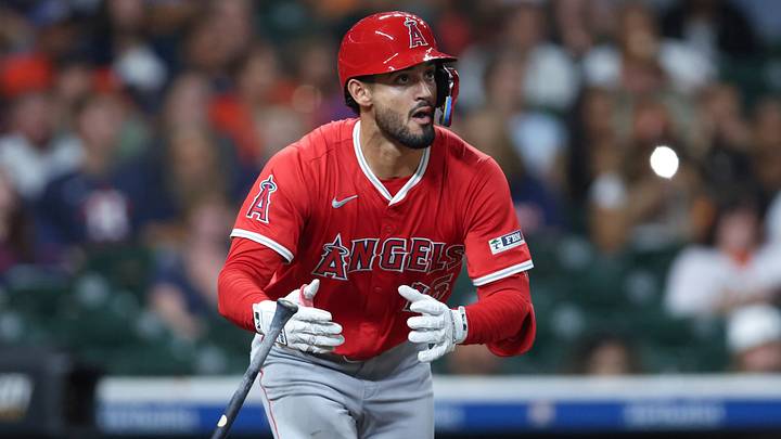 Aug 30, 2025; Houston, Texas, USA; Los Angeles Angels right fielder Matthew Lugo (15) hits a single during the ninth inning against the Houston Astros at Daikin Park. Mandatory Credit: Troy Taormina-Imagn Images Aug 30, 2025; Houston, Texas, USA; Los Angeles Angels right fielder Matthew Lugo (15) hits a single during the ninth inning against the Houston Astros at Daikin Park. Mandatory Credit: Troy Taormina-Imagn Images