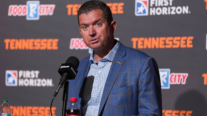 University of Tennessee's Athletic Director Danny White holds a press conference after baseball coach Tony Vitello is hired by the San Francisco Giants on Oct. 22, 2025. University of Tennessee's Athletic Director Danny White holds a press conference after baseball coach Tony Vitello is hired by the San Francisco Giants on Oct. 22, 2025.
