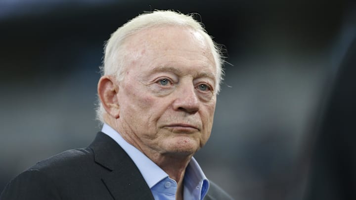 Aug 29, 2019; Arlington, TX, USA; Dallas Cowboys owner Jerry Jones on the field before the game against the Tampa Bay Buccaneers at AT&T Stadium. Mandatory Credit: Tim Heitman-Imagn Images Aug 29, 2019; Arlington, TX, USA; Dallas Cowboys owner Jerry Jones on the field before the game against the Tampa Bay Buccaneers at AT&T Stadium. Mandatory Credit: Tim Heitman-Imagn Images