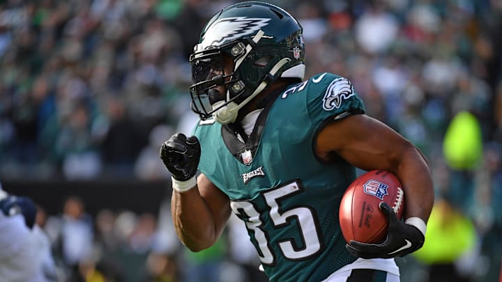 Philadelphia Eagles running back Boston Scott against the Tennessee Titans Philadelphia Eagles running back Boston Scott against the Tennessee Titans
