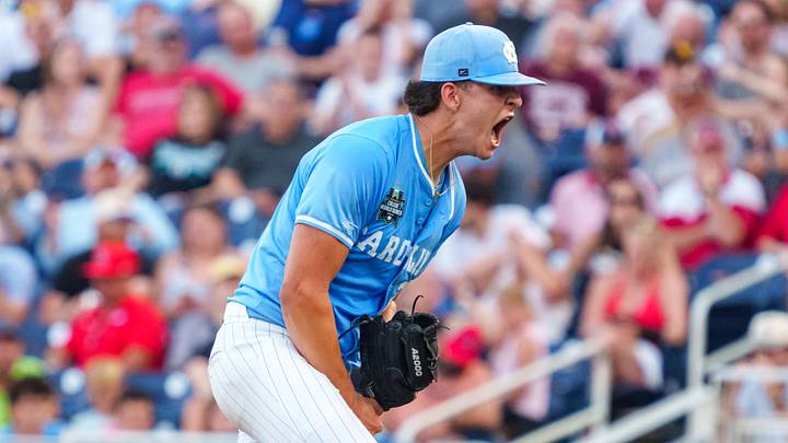 Jun 12, 2026; Omaha, NE, USA; North Carolina Tar Heels starting pitcher Jason DeCaro (29) celebrates after a strikeout against the Mississippi Rebels during the sixth inning at Charles Schwab Field. Mandatory Credit: Dylan Widger-Imagn Images Jun 12, 2026; Omaha, NE, USA; North Carolina Tar Heels starting pitcher Jason DeCaro (29) celebrates after a strikeout against the Mississippi Rebels during the sixth inning at Charles Schwab Field. Mandatory Credit: Dylan Widger-Imagn Images