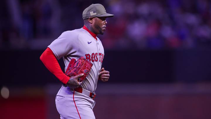 May 16, 2026; Atlanta, Georgia, USA; Boston Red Sox pitcher Aroldis Chapman (44) enters a game against the Atlanta Braves in the ninth inning at Truist Park. Mandatory Credit: Brett Davis-Imagn Images