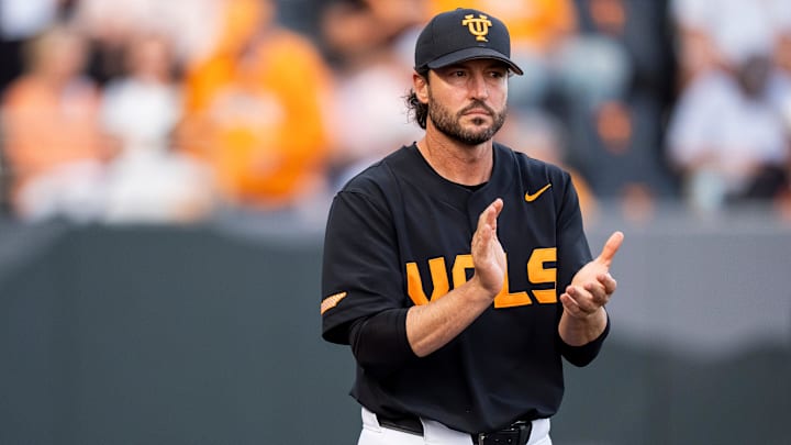 Tennessee head coach Tony Vitello during a college baseball game between Tennessee and Vanderbilt at Lindsey Nelson Stadium in Knoxville, Tenn., on May 9, 2025.