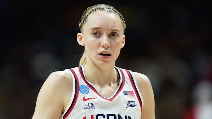 Mar 24, 2025; Storrs, Connecticut, USA; UConn Huskies guard Paige Bueckers (5) on the court against the South Dakota State Jackrabbits in the second half at Harry A. Gampel Pavilion. Mandatory Credit: David Butler II-Imagn Images