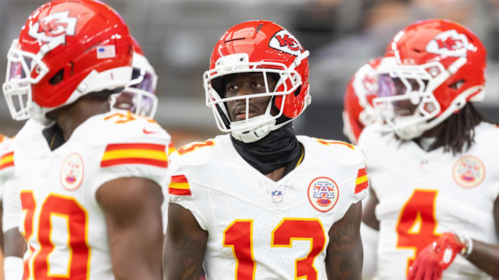 Kansas City Chiefs safety Nazeeh Johnson (13) against the Arizona Cardinals during a preseason NFL game at State Farm Stadium. Mandatory Credit: Mark J. Rebilas-Imagn Images
